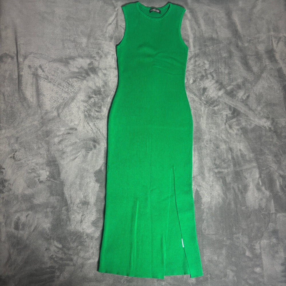 PrettyGuide Women's M Green Ribbed Knit Maxi Dress Sleeveless Bodycon Slit